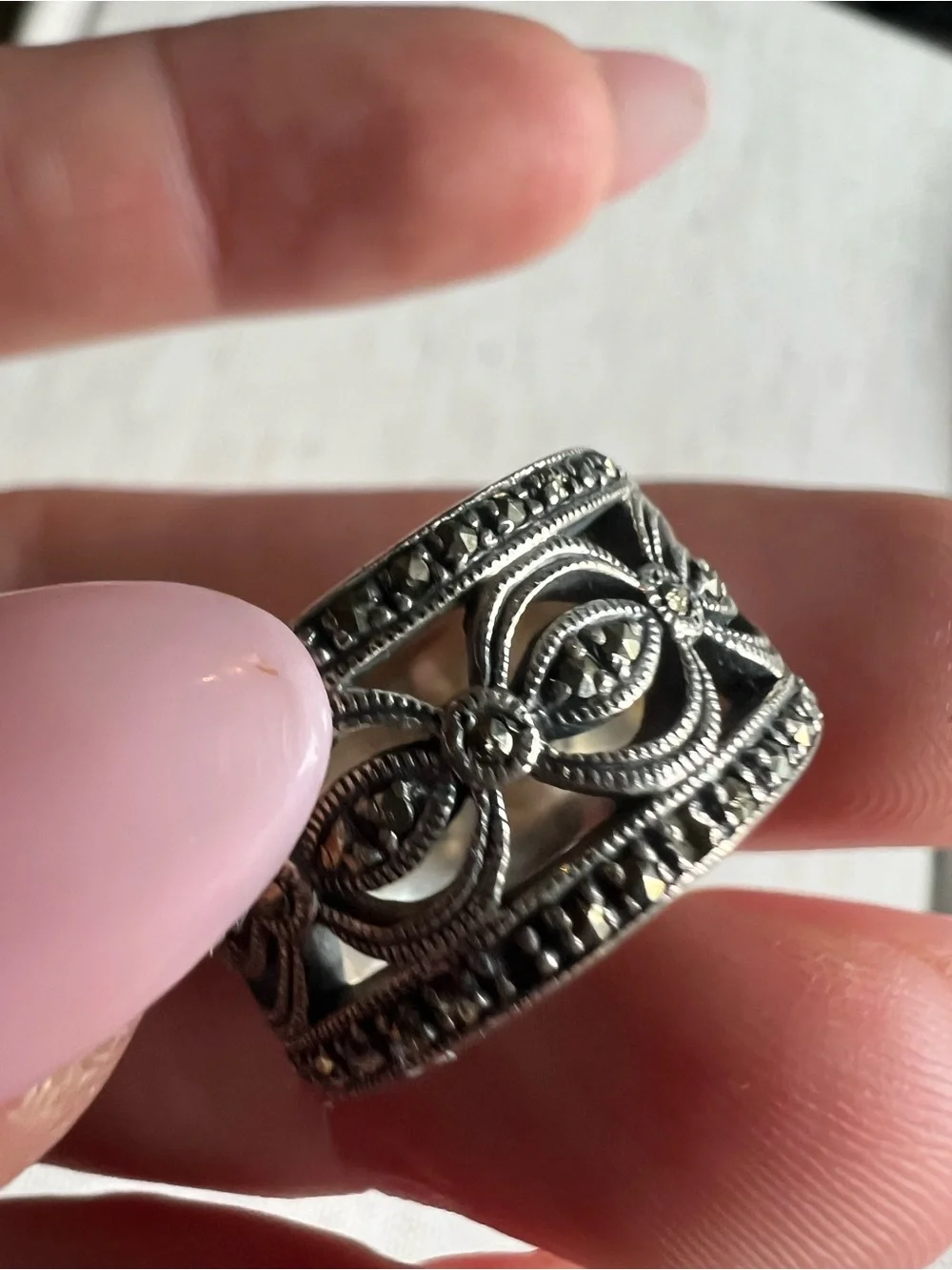 Sterling Silver Marcasite Openwork Filigree Band Ring